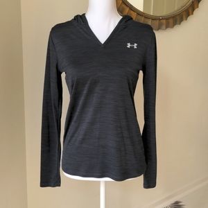 Extra small grey striped Under Armour long sleeve performance hoodie